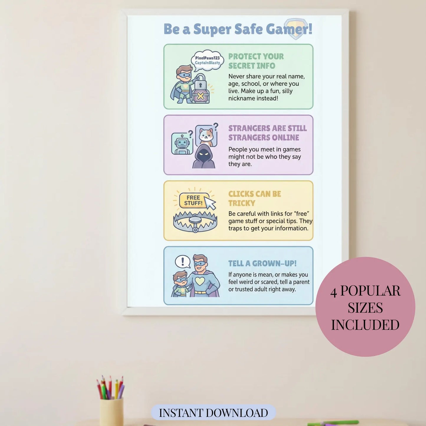 Gaming safety poster for kids